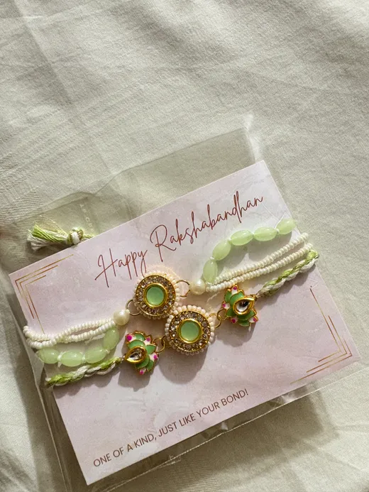 Mint Peacock Kundan Rakhi